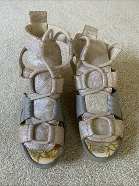 Fly London metallic Platform Wedge Sandals 38